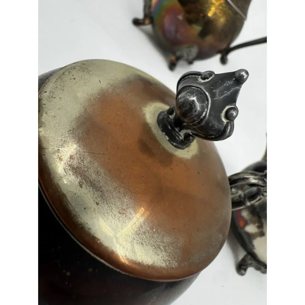 SMP Co Silversmiths Vintage Tea Set Silver on Copper Teapot Creamer Sugar